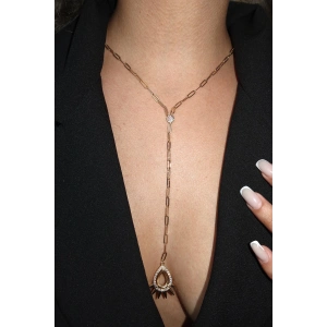 Altın Renk Taş Detaylı Y Kolye