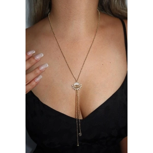 Altın Renk Taş Detaylı Y Kolye