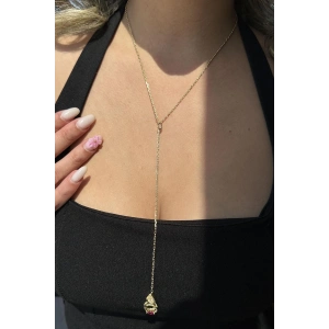 Altın Renk Taş Detaylı Y Kolye