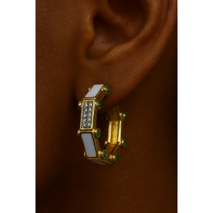 Altın Renk Taş Detaylı YSX Küpe (Çift)