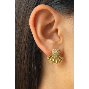 Altın Renk Taş Detaylı YSX Küpe (Çift)