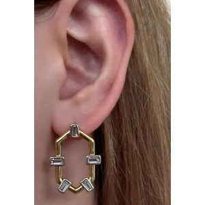 Altın Renk Taş Detaylı YSX Küpe (Çift)