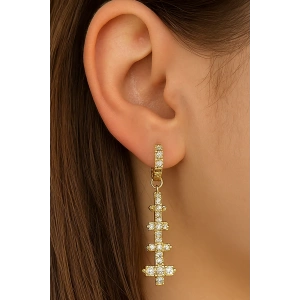 Altın Renk Taş Detaylı YSX Küpe (Çift)