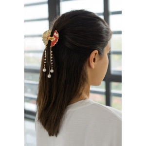 Altın Renk Taş Ve İnci Detaylı Mini Metal Mandal Toka