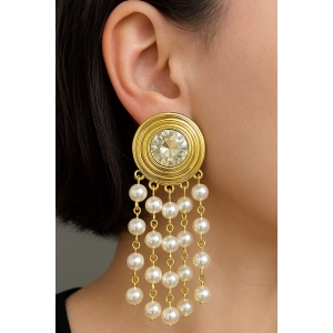 Altın Renk Taş Ve İnci Detaylı Tasarım Küpe (Çift)