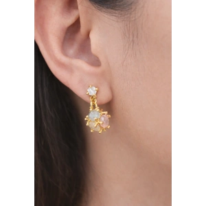 Altın Renk Taşlı 14K Altın Kaplama Tx  Küpe (Çift)