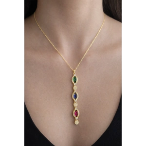 Altın Renk Taşlı 14K Altın Kaplama Y Kolye