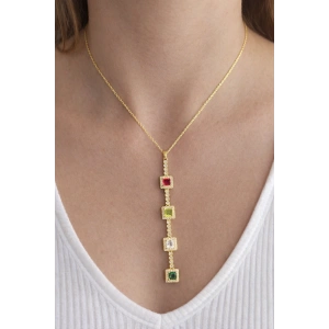 Altın Renk Taşlı 14K Altın Kaplama Y Kolye