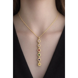 Altın Renk Taşlı 14K Altın Kaplama Y Kolye