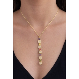 Altın Renk Taşlı 14K Altın Kaplama Y Kolye