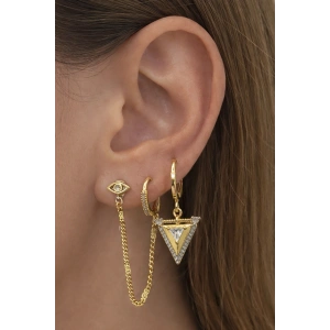 Altın Renk Taşlı 3lü Küpe Set