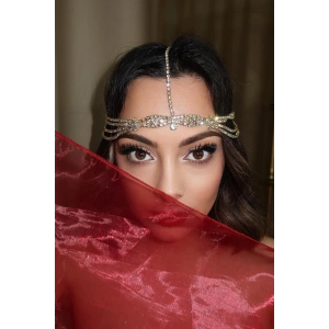 Altın Renk Taşlı Alınlık/Gelin Aksesuar