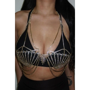 Altın Renk Taşlı Bikini Üstü/ Vücut Aksesuarı