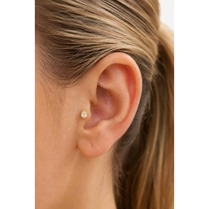 Altın Renk Taşlı Büyük Boy Cerrahi Çelik Tragus/Kıkırdak Küpe/Piercing (Tek)
