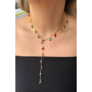 Altın Renk Taşlı Çelik Y Kolye