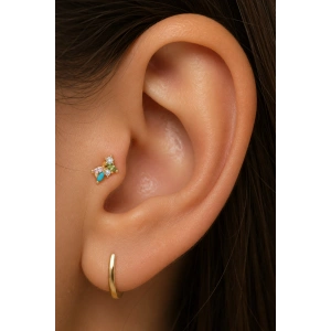 Altın  Renk Taşlı Cerrahi Çelik Tragus/Kıkırdak Küpe/Piercing (Tek)