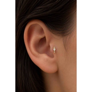 Altın Renk Taşlı Cerrahi Çelik Tragus/Kıkırdak Küpe/Piercing (Tek)