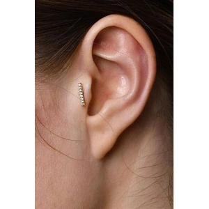 Altın Renk Taşlı Cerrahi Çelik Tragus/Kıkırdak Küpe/Piercing (Tek)