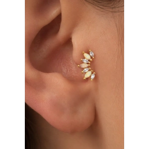 Altın Renk Taşlı Cerrahi Çelik Tragus/Kıkırdak Küpe/Piercing (Tek)