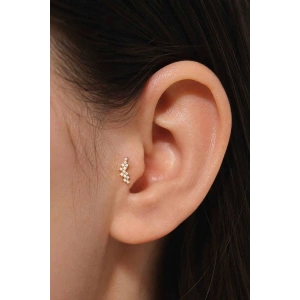 Altın Renk Taşlı Cerrahi Çelik Tragus/Kıkırdak Küpe/Piercing (Tek)
