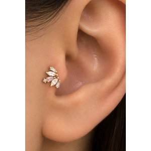 Altın Renk Taşlı Cerrahi Çelik Tragus/Kıkırdak Küpe/Piercing (Tek)