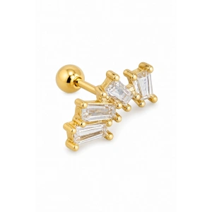 Altın Renk Taşlı Cerrahi Çelik Tragus/Kıkırdak Küpe/Piercing (Tek)