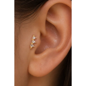 Altın Renk Taşlı Cerrahi Çelik Tragus/Kıkırdak Küpe/Piercing (Tek)