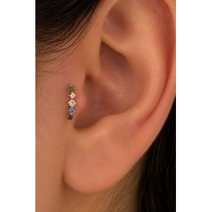 Altın Renk Taşlı Cerrahi Çelik Tragus/Kıkırdak Küpe/Piercing (Tek)