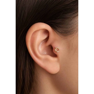 Altın Renk Taşlı Cerrahi Çelik Tragus/Kıkırdak Küpe/Piercing (Tek)