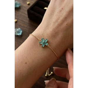 Altın Renk Taşlı Çiçek Figürlü Bileklik