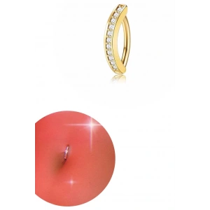 Altın Renk Taşlı Halka Cerrahi Çelik Göbek Piercing