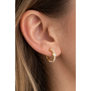 Altın Renk Taşlı Halka Küpe (Çift)