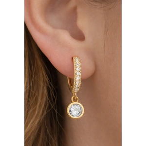 Altın Renk Taşlı Halka Tx Küpe (Çift)