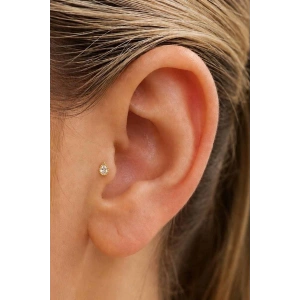 Altın Renk Taşlı Küçük Boy Cerrahi Çelik Tragus/Kıkırdak Küpe/Piercing (Tek)