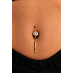 Altın Renk Taşlı Sallantılı Cerrahi Çelik Göbek Piercing
