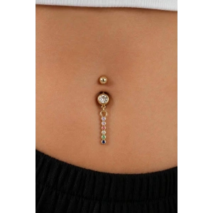 Altın Renk Taşlı Sallantılı Cerrahi Çelik Göbek Piercing