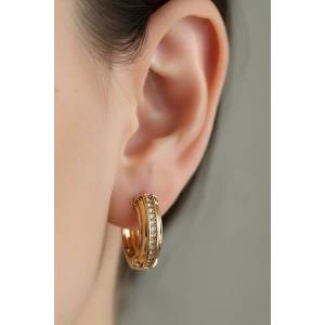 Altın Renk Taşlı Tx Halka Küpe (Çift)