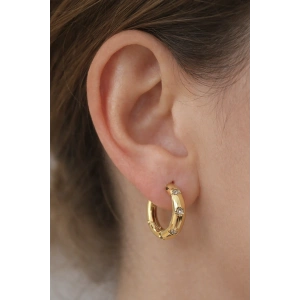 Altın Renk Taşlı Tx Halka Küpe (Çift)