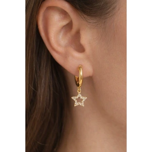 Altın Renk Taşlı Yıldız Figürlü Halka Tx Küpe (Çift)