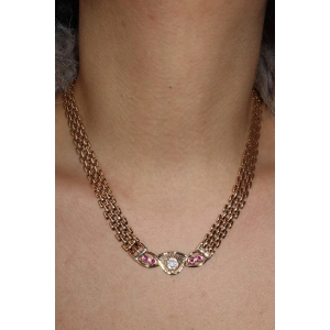 Altın Renk Taşlı Zincir Detaylı VİP YSX Kolye