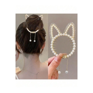 Altın Renk Tavşan Figürlü İnci Detaylı Sallantılı Topuz Tokası