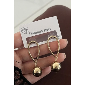 Altın Renk Top Detaylı Çelik Küpe (Çift)