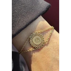 Altın Renk Tuğra Detaylı Çelik Bileklik