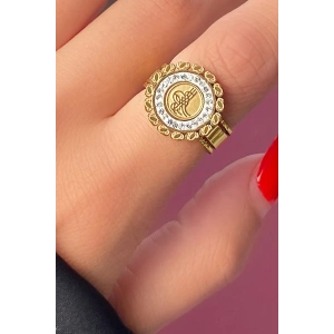 Altın Renk Tuğra Figürlü Ayarlanabilir Çelik Yüzük