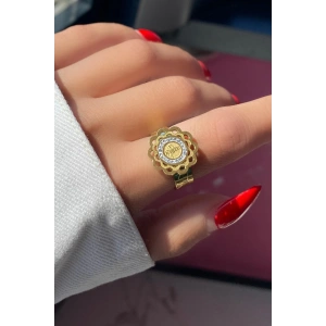 Altın Renk Tuğra Figürlü Ayarlanabilir Çelik Yüzük