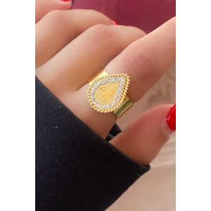 Altın Renk Tuğra Figürlü Ayarlanabilir Çelik Yüzük