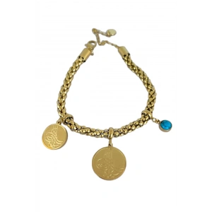 Altın Renk Tuğra Figürlü Çelik Bileklik