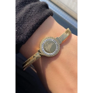 Altın Renk Tuğra Figürlü Çelik Bileklik