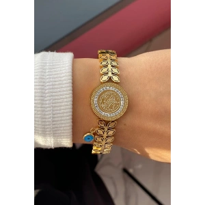 Altın Renk Tuğra Figürlü Çelik Kelepçe Bileklik