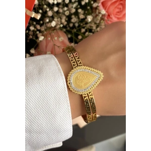 Altın Renk Tuğra Figürlü Çelik Kelepçe Bileklik